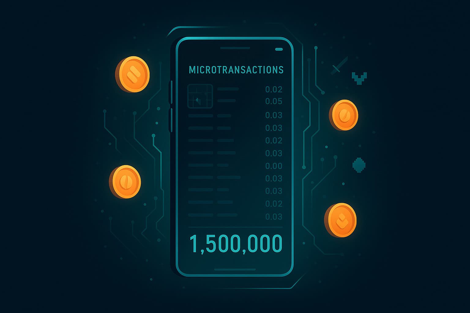Digital smartphone screen displaying microtransactions and cryptocurrency references, highlighting blockchain technology and digital gaming solutions by Triolith Games.